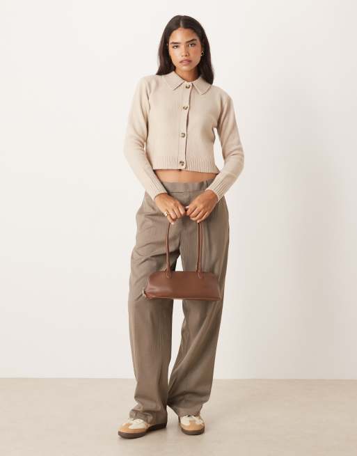 Threadbare cardigan with collar detail in oat, 3 of 4