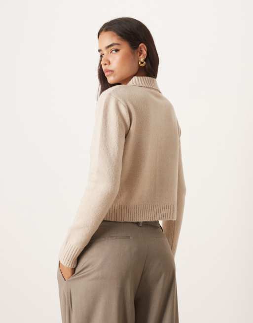 Threadbare cardigan with collar detail in oat, 4 of 4