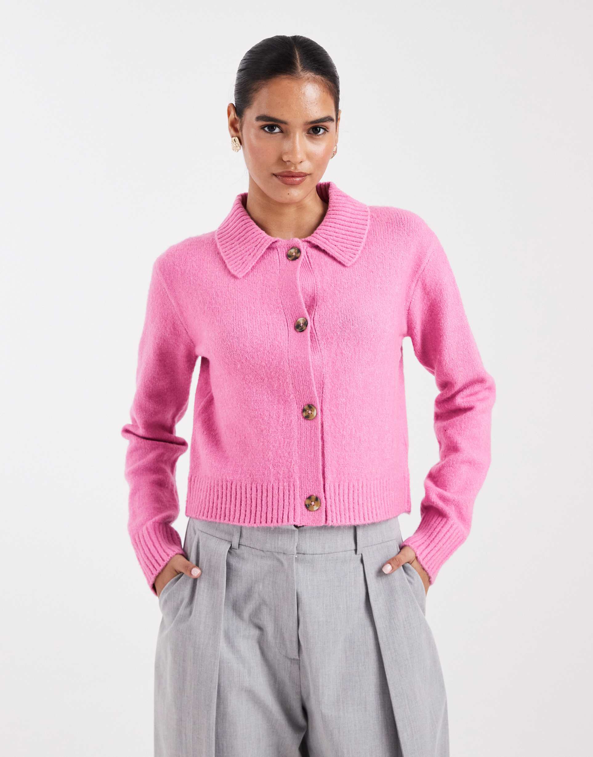 threadbare cardigan with collar detail in pink