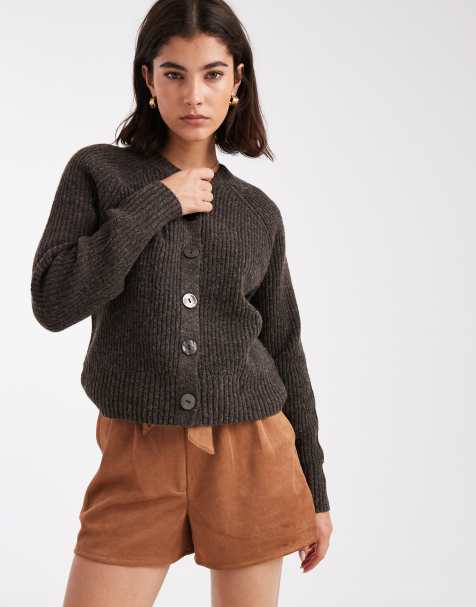 Threadbare cardigan with contrast buttons in chocolate brown - view 1