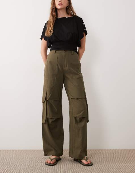 Threadbare cargo-bukser med brede ben i khaki - view 1