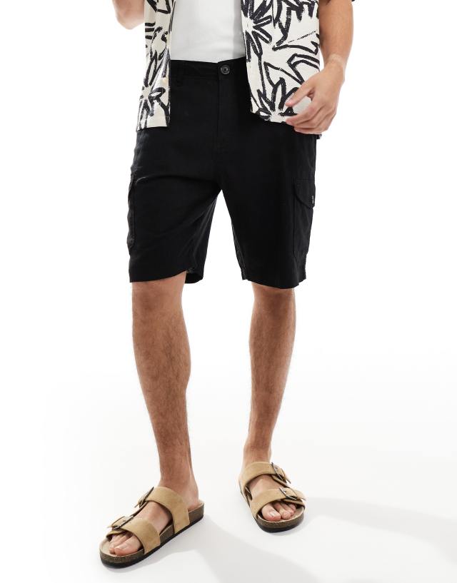 Threadbare - cargo linen shorts in black