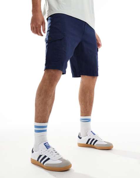 Threadbare – Cargo-Shorts aus Leinen in Marineblau - view 1