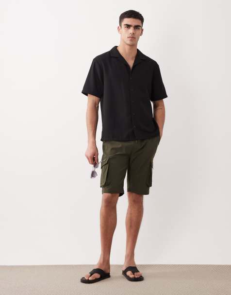 Threadbare cargo shorts with drawstring waist in khaki - view 1