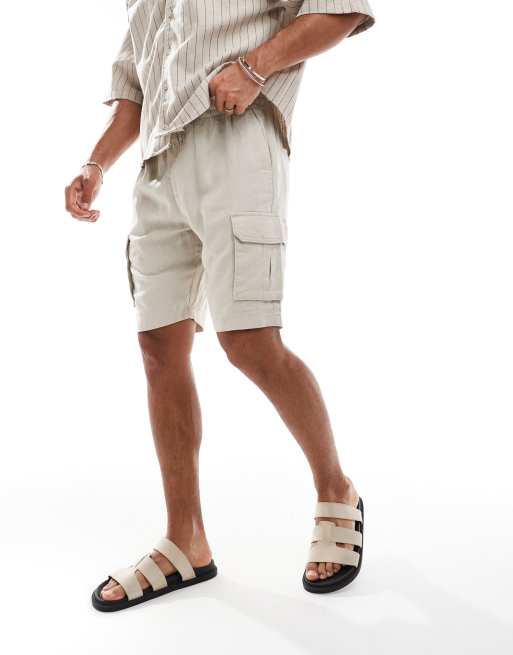 Threadbare - Cargoshort van linnenmix met zakdetail in stone, 2 van 5
