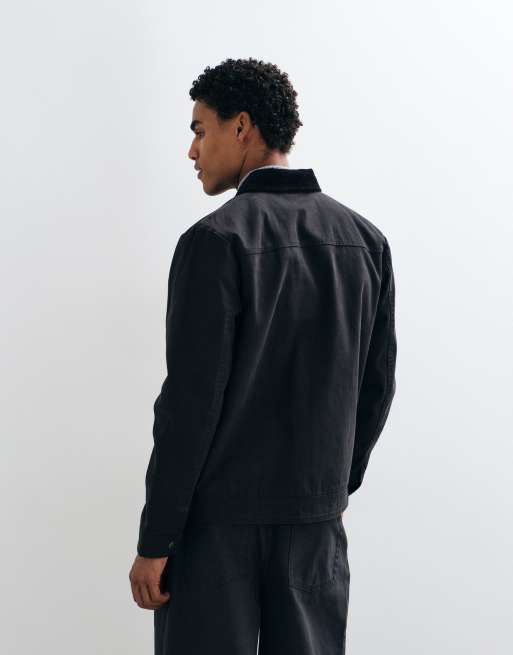 Threadbare carpenter jacket with contrast cord collar in black, 3 of 5