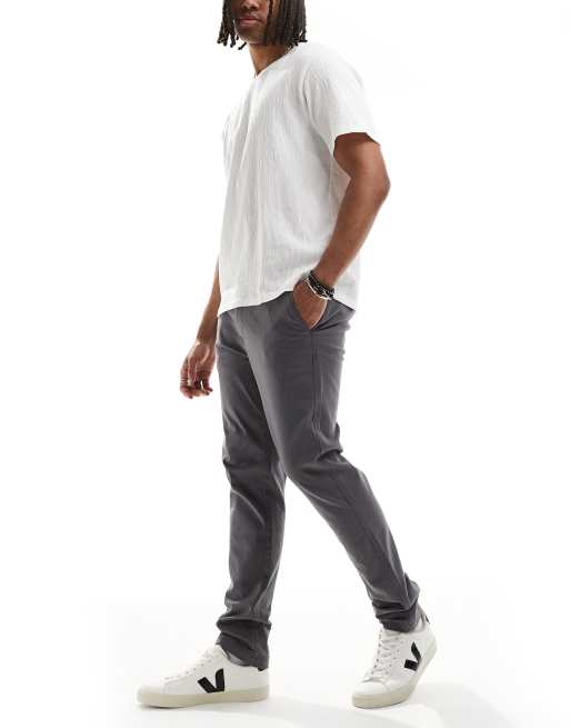 Threadbare 'castello' cotton slim fit chino trousers with stretch in grey, 2 of 5