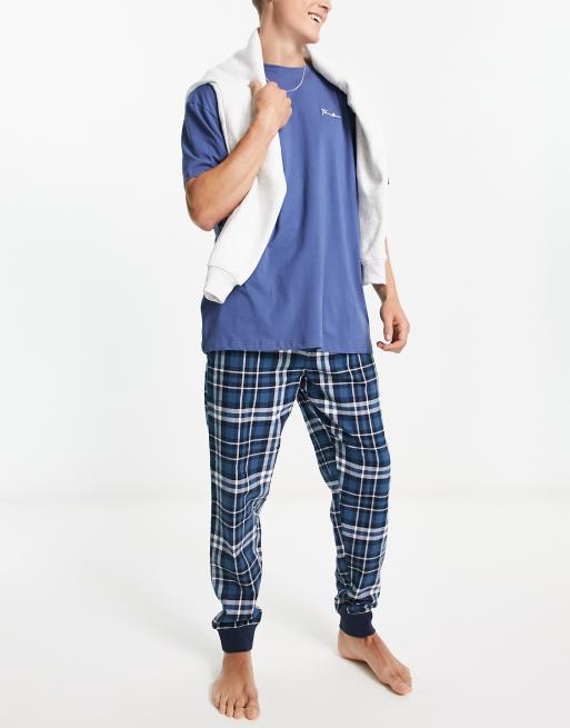 Threadbare – Cave – Oversize-Schlafanzug mit Karomuster in Denim-Blau