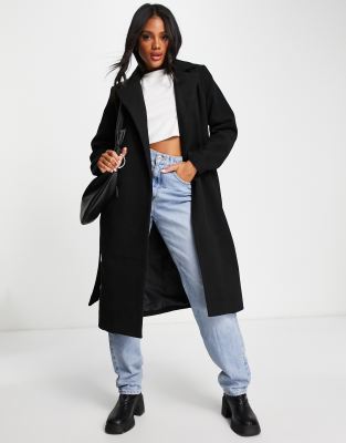 Threadbare Chai Belted Formal Coat In Black ModeSens