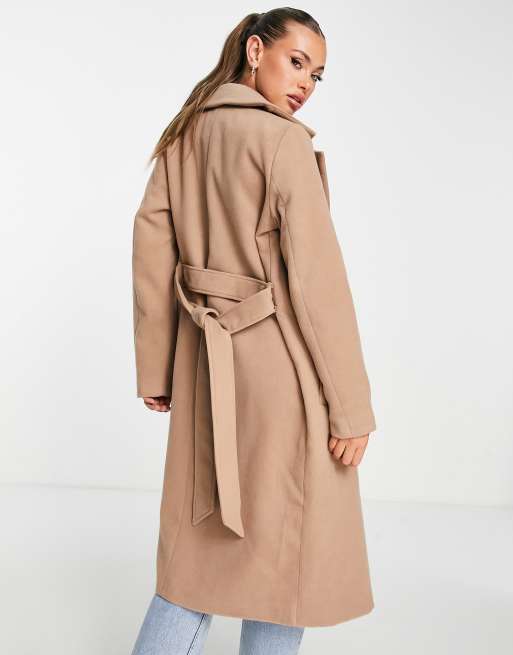 Threadbare Chai belted formal coat in camel