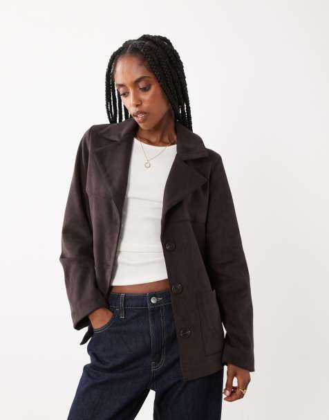 Threadbare - Chaqueta midi marrón chocolate abotonada de antelina - view 1