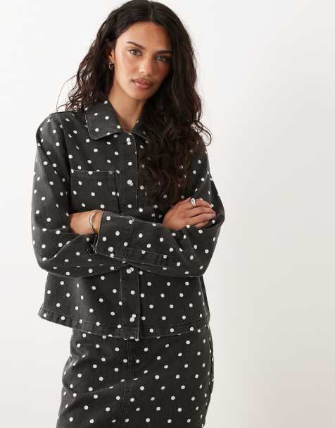 Threadbare - Chaqueta vaquera negra con estampado de lunares blancos (parte de un conjunto) - view 1