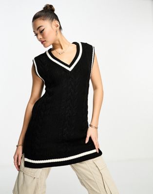 Threadbare Charlie cable knit vest in black - ASOS Price Checker