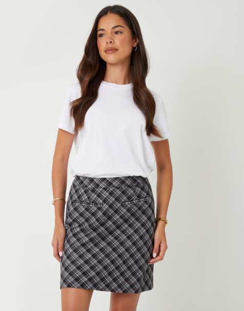 Threadbare Check a-line mini skirt in black - view 1