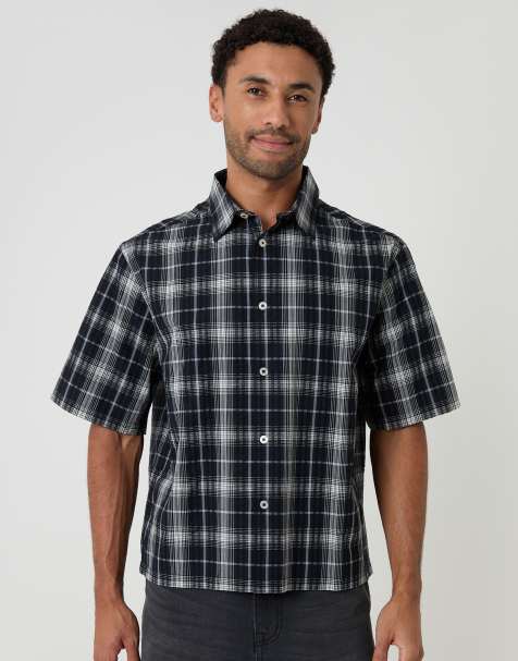 Threadbare Check boxy fit short sleeve shirt in black - view 1