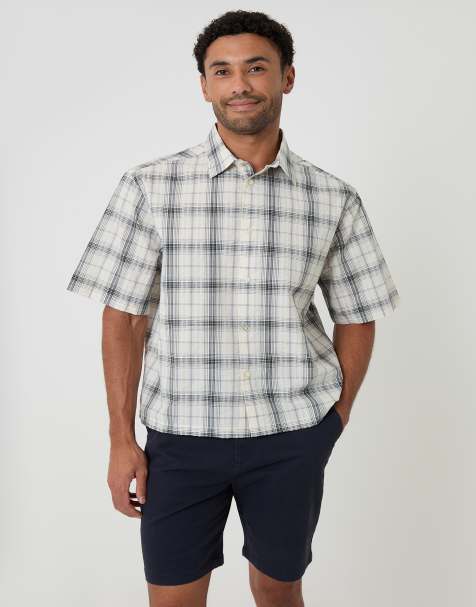 Threadbare Check boxy fit short sleeve shirt in off white - view 1