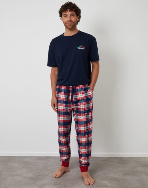Threadbare Check christmas graphic pyjama set in navy - view 1