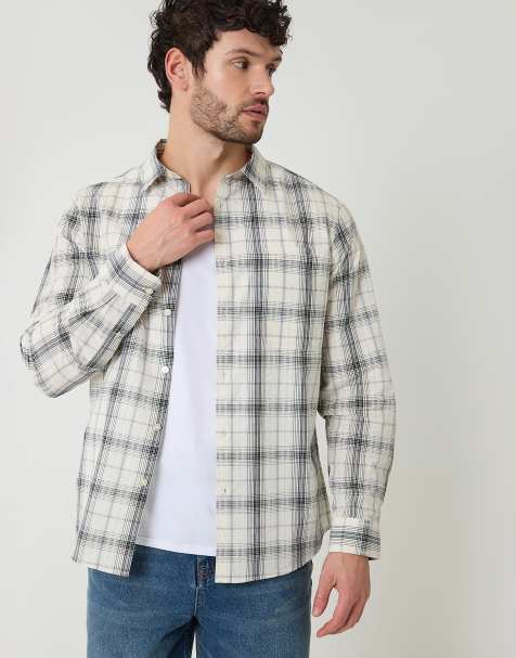 Threadbare Check cotton long sleeve shirt in stone