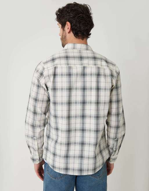 Threadbare Check cotton long sleeve shirt in stone, 2 of 4