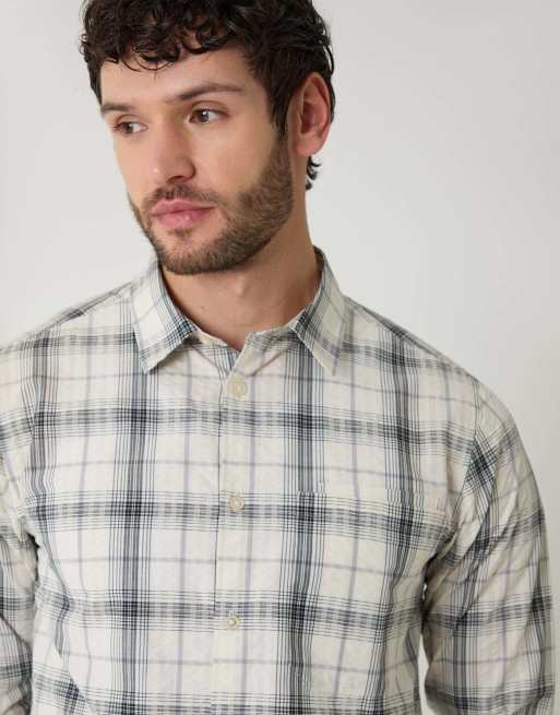 Threadbare Check cotton long sleeve shirt in stone, 3 of 4