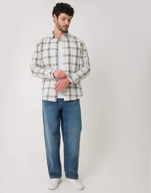 Threadbare Check cotton long sleeve shirt in stone, 4 of 4