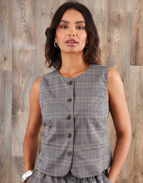 Threadbare Check crew neck waistcoat in grey - view 1