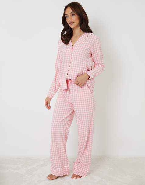 Threadbare Check long sleeve pyjamas in pink - view 1