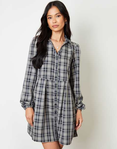 Threadbare Check mini shirt dress in navy - view 1