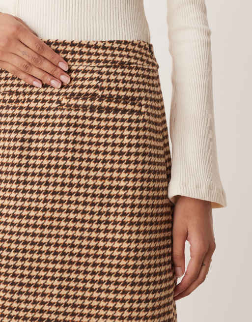 Threadbare check mini skirt with pocket detail in brown, 2 of 5