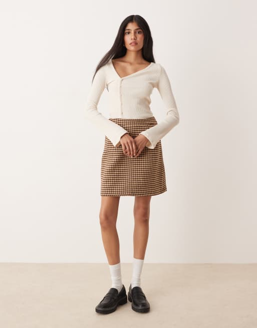 Threadbare check mini skirt with pocket detail in brown, 3 of 5