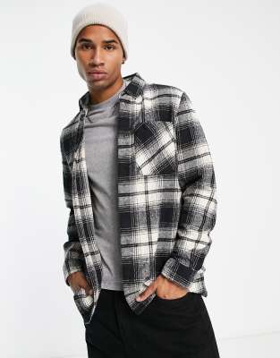 Threadbare check overshirt in black - ASOS Price Checker