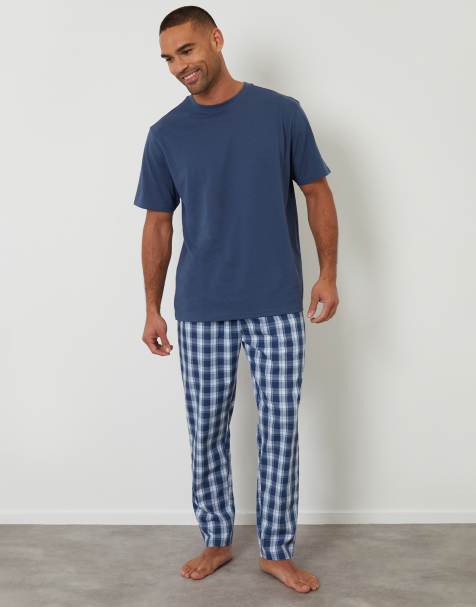 Threadbare Check relaxed fit pyjama set in blue - view 1
