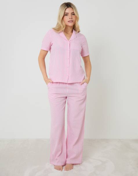 Threadbare Check short sleeve button up pyjama set in pink - view 1