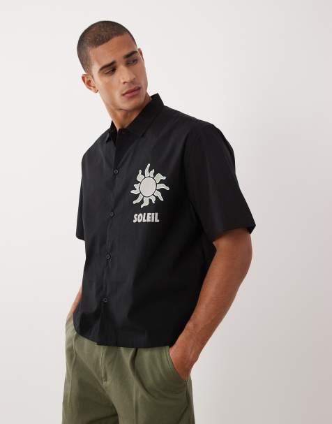 Threadbare - Chemise coupe carrée 100 % coton à manches courtes et motif soleil - Noir - view 1