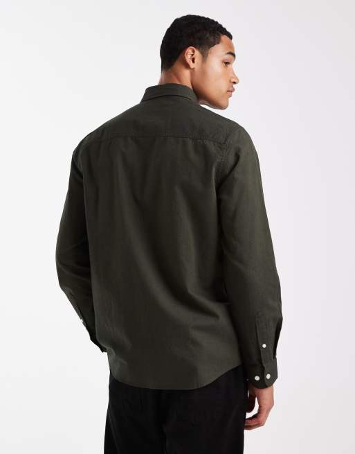 Threadbare - Chemise en coton oxford à manches longues - Kaki, 3 de 5