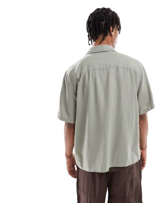 Threadbare - Chemise texturée à manches courtes en lin majoritaire - Vert sauge, 4 de 4