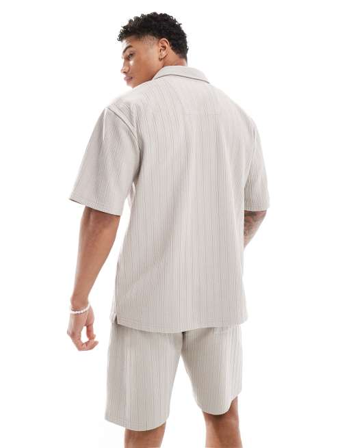 Threadbare - Chemise texturée avec col à revers et rayures - Taupe, 4 de 4