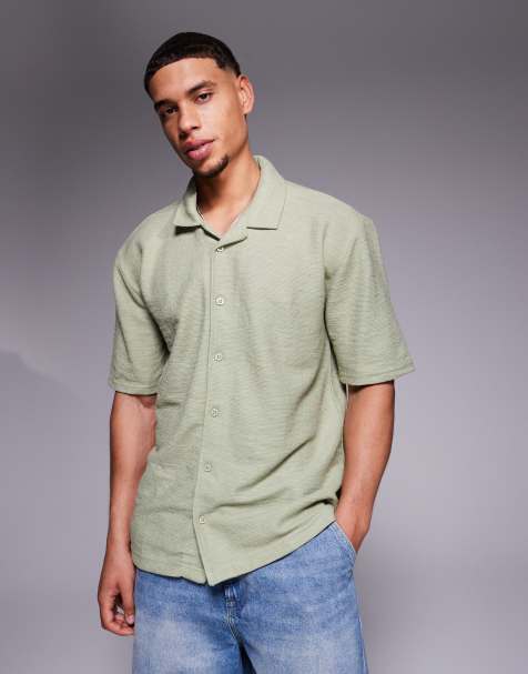 Threadbare - Chemise texturée en jersey à manches courtes - Vert sauge - view 1