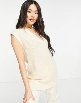 Threadbare - Chestnut - Maglione oversize senza maniche con scollo a V color pietra