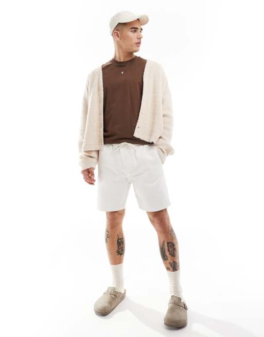 Threadbare - Chino corti bianco sporco con vita elasticizzata