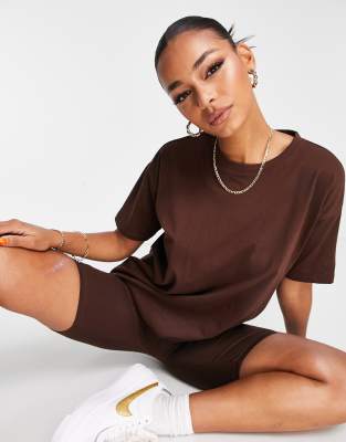 Threadbare Chloe shorts and oversized t-shirt co-ord in chocolate