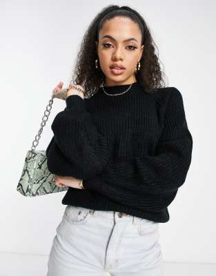 Threadbare Hannah Crew Neck Ribbed Sweater-black In Black