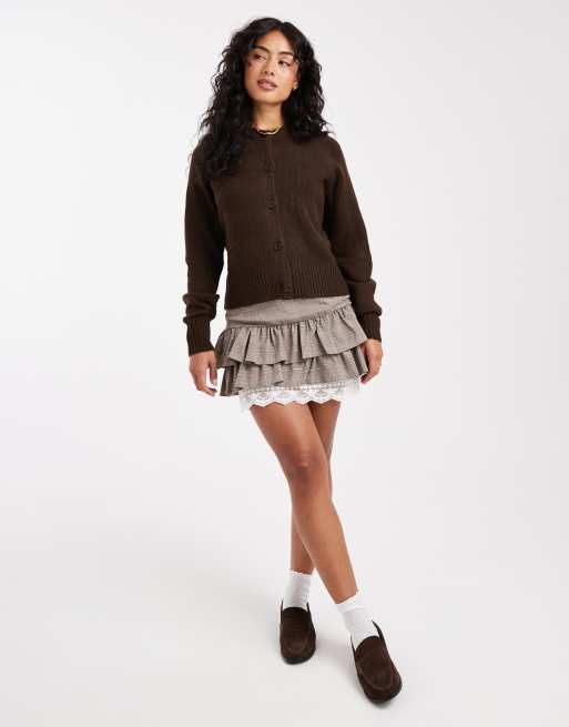 Threadbare – Chokladbrun kofta med rund halsringning och knappar, 2 av 4