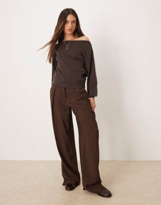 Threadbare – Chokladbrun, slouchy sweatshirt med bara axlar, 2 av 4