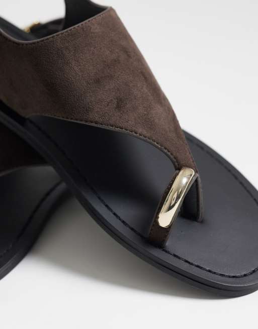 Threadbare – Chokladbruna, platta sandaler i mockaimitation med tårem, 3 av 4