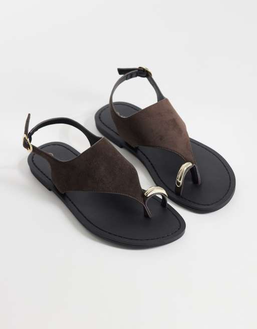 Threadbare – Chokladbruna, platta sandaler i mockaimitation med tårem, 4 av 4