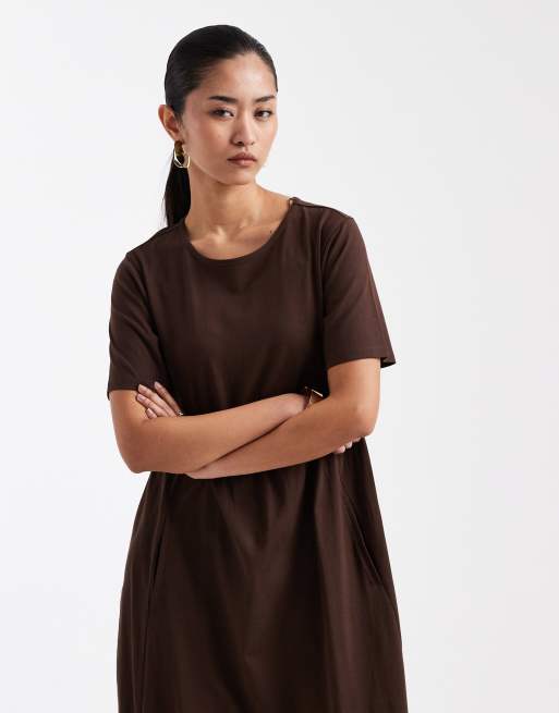 Threadbare - Chokoladebrun midikjole med korte ærmer i jersey, 2 af 4