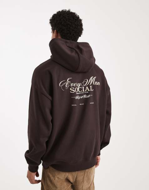 Threadbare - Chokoladebrun oversized hættetrøje med print på ryggen - view 1