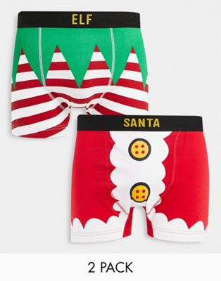 Threadbare Christmas 2 Pack Trunks In Santa And Elf Print-red