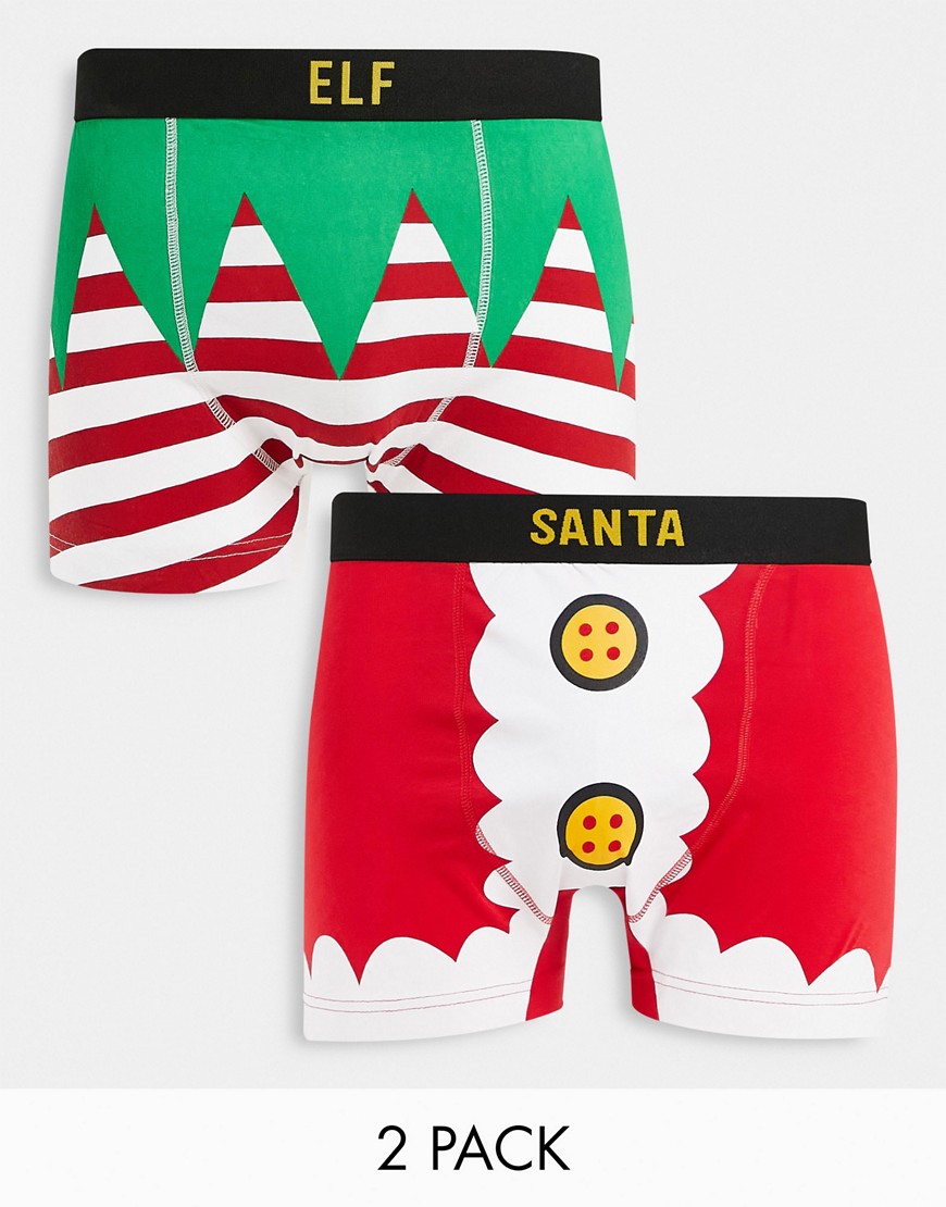 Threadbare Christmas 2 Pack Trunks In Santa And Elf Print-red